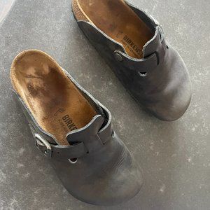 Boston Soft Footbed Oiled Leather Clog Grey Women's 38 Regular Width